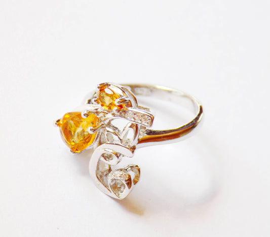 Silver Ring with Citrines and Zircons