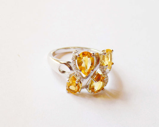 Silver Ring with Citrines and Zircons