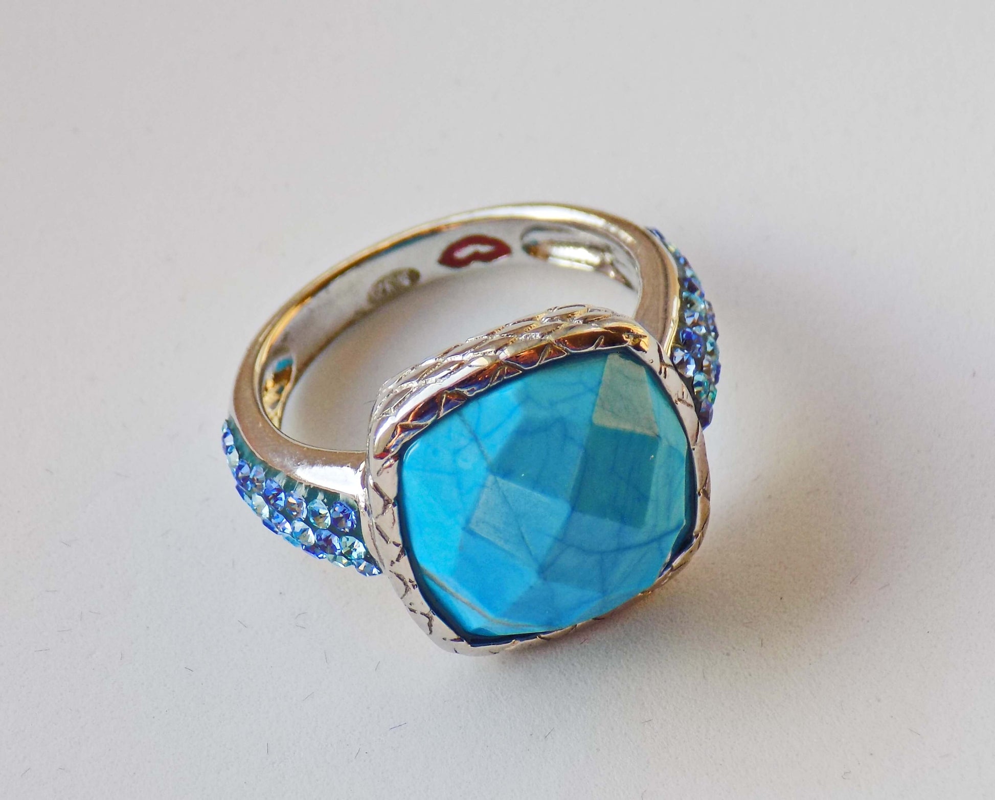 Silver Ring with Turquoise and SWAROVSKI crystals - AnArt