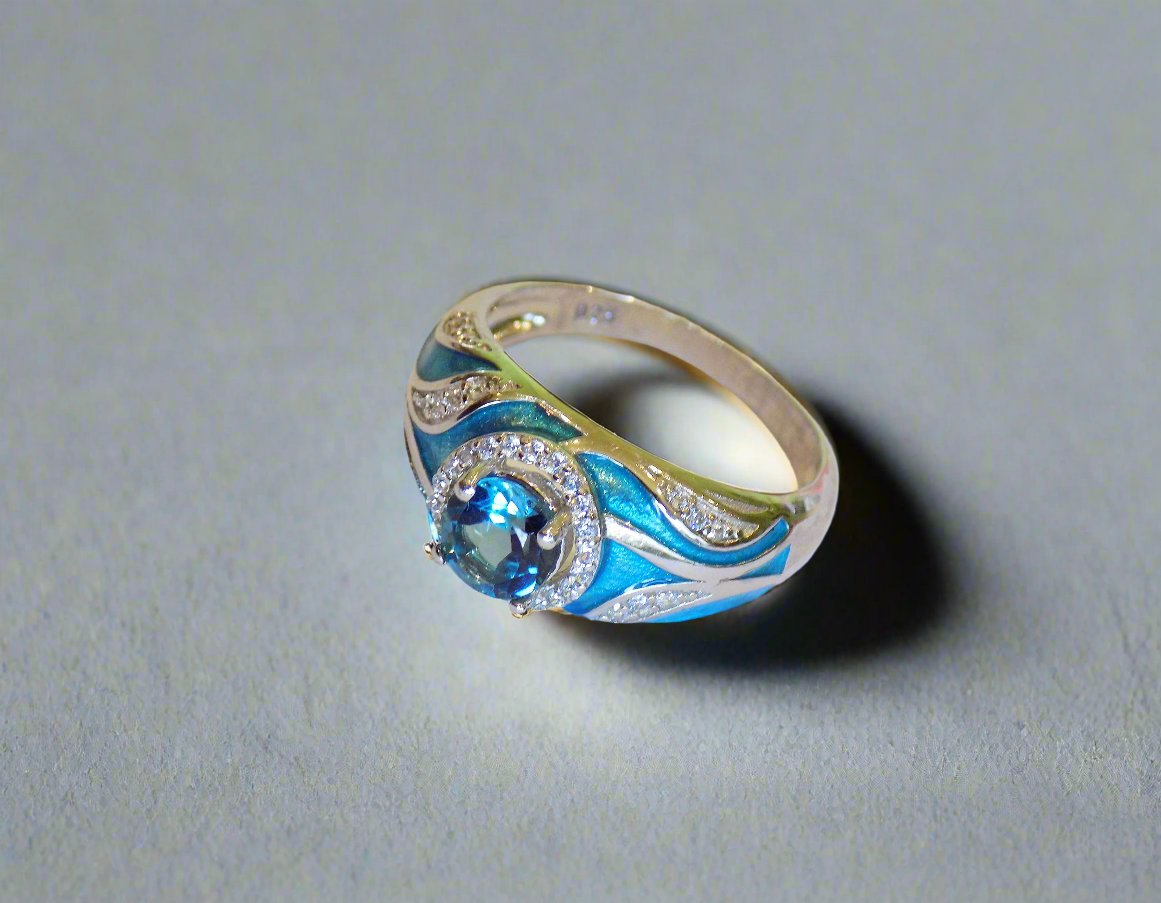 silver ring with london topaz