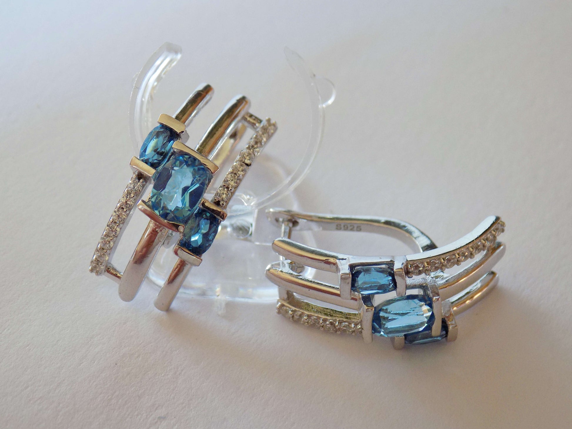 Silver Earrings with London Blue Topazes, Blue Topazes and Zircons - AnArt