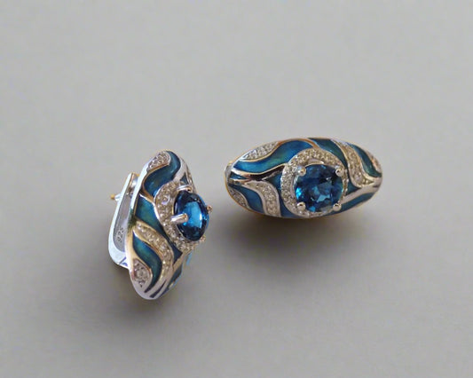 Silver Earrings with London Blue Topazes and Zircons - AnArt