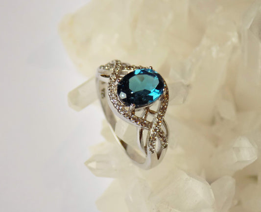 Silver Ring with London Blue Topaz and Zircons