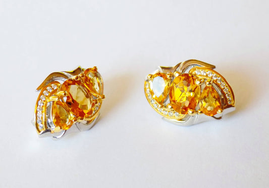 Silver Earrings with Citrines and Zircons