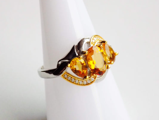 Silver Ring with Citrines and Zircons