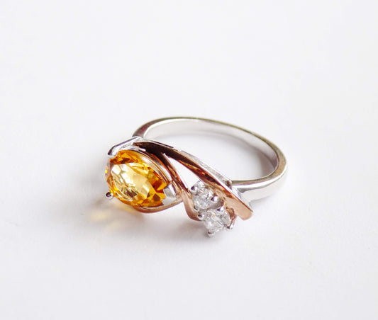 Silver Ring with Citrine and Zircons