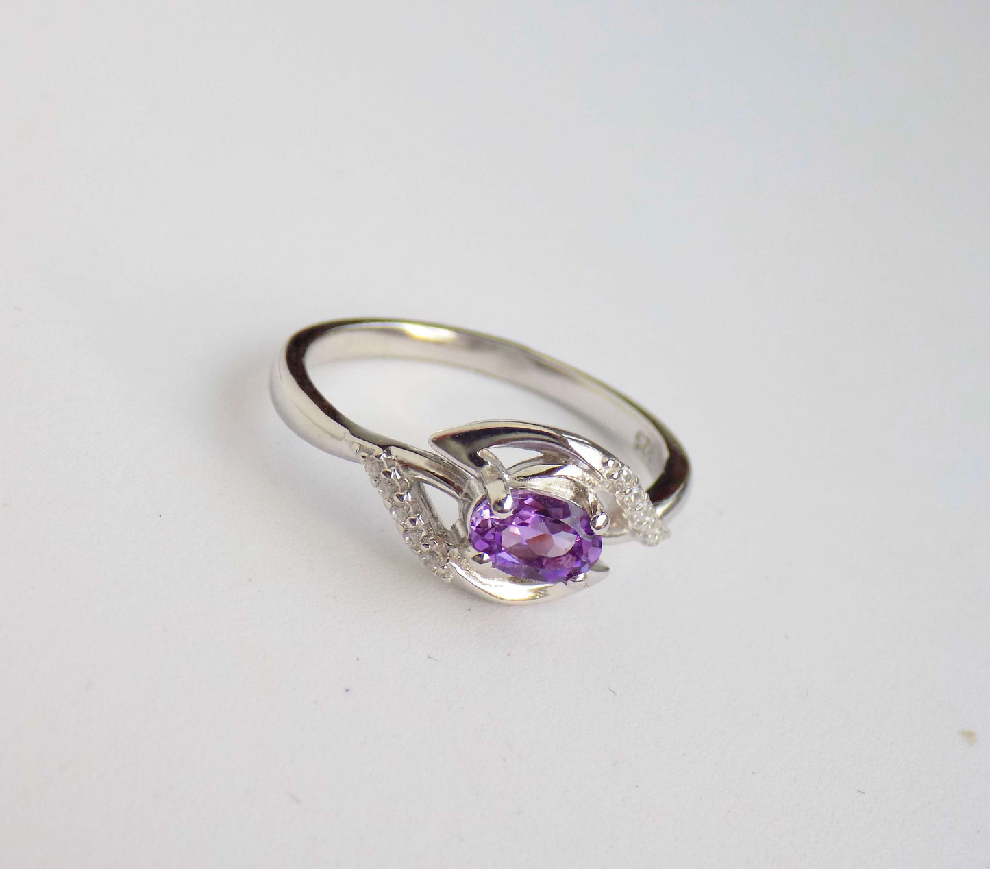 Silver Ring with Amethyst and Zircons