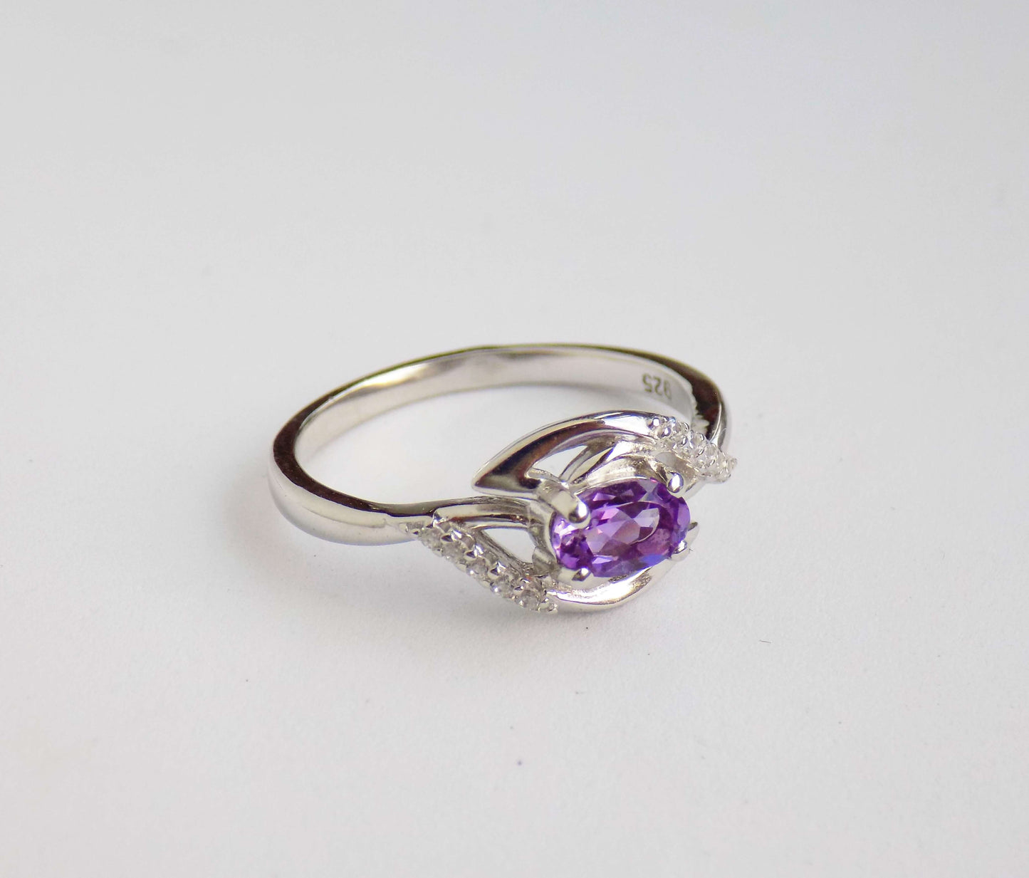 Silver Ring with Amethyst and Zircons