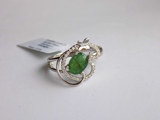 Silver Ring with Emerald and Zircons - AnArt