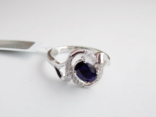 Silver Ring with Blue Sapphire and Zircons - AnArt