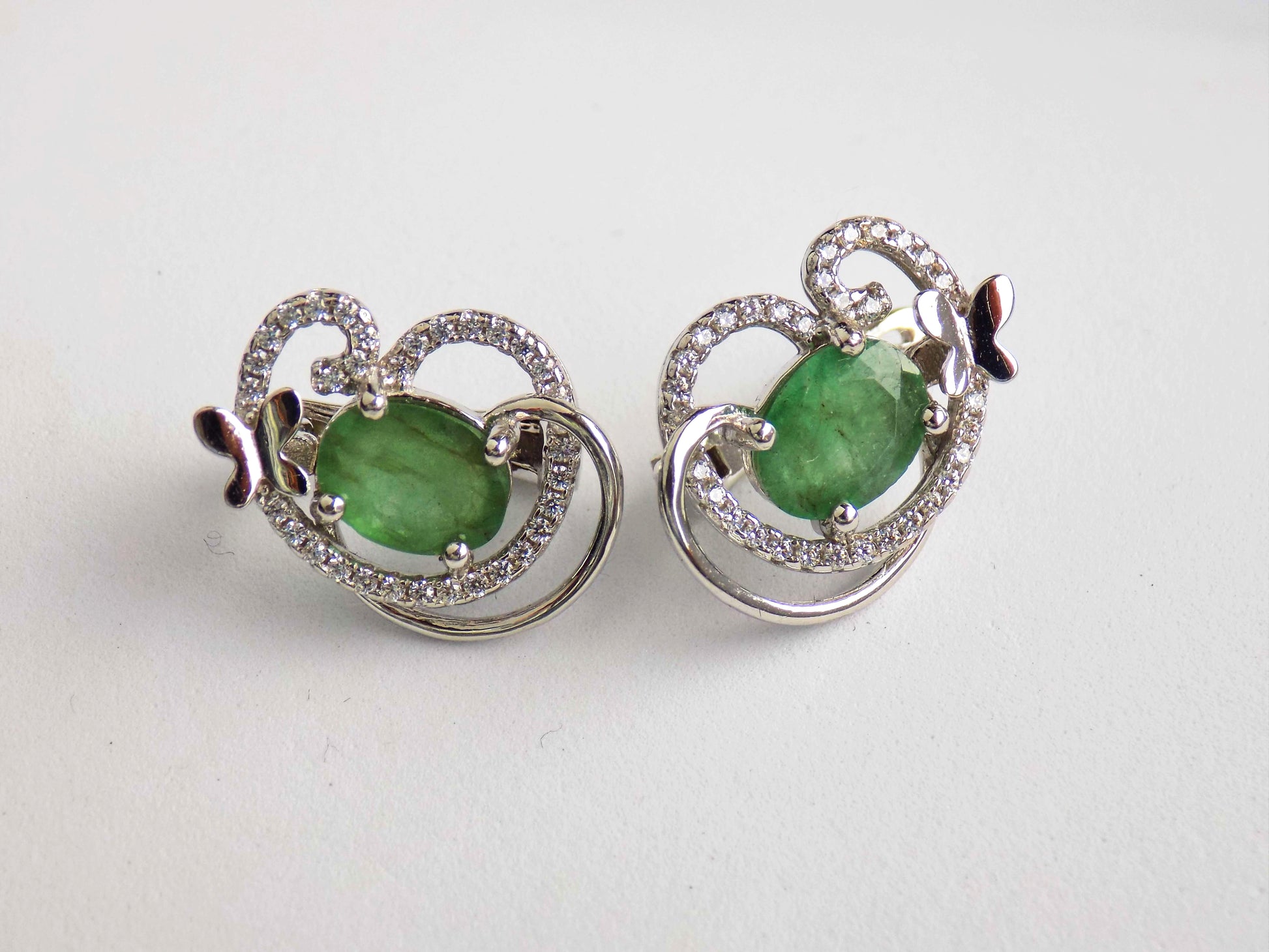 Silver Earrings with Emeralds and Zircons - AnArt