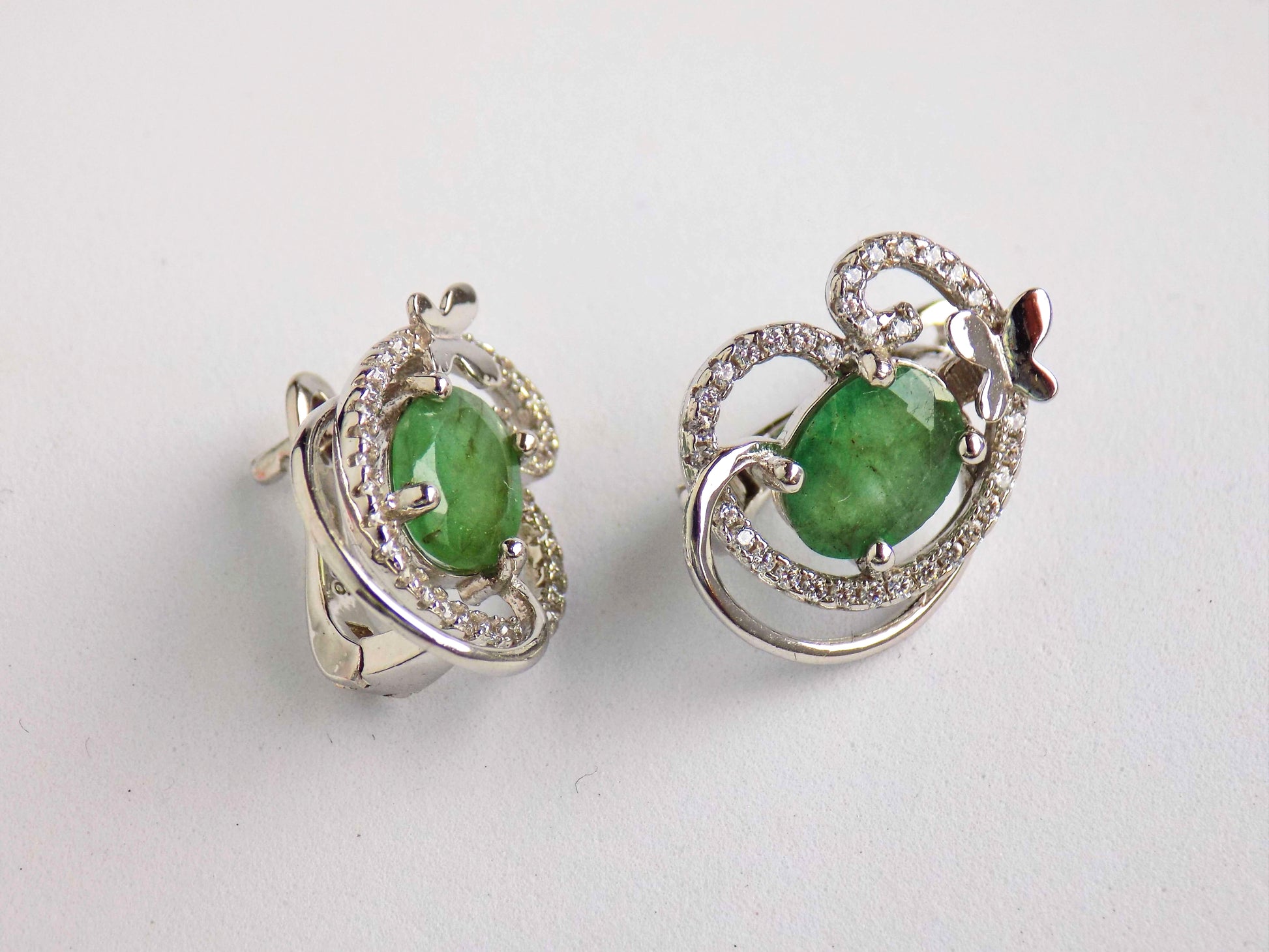 Silver Earrings with Emeralds and Zircons - AnArt