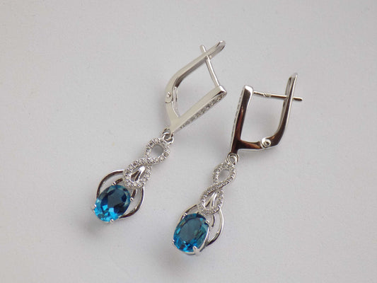 Silver Earrings with London Blue Topazes and Zircons - AnArt