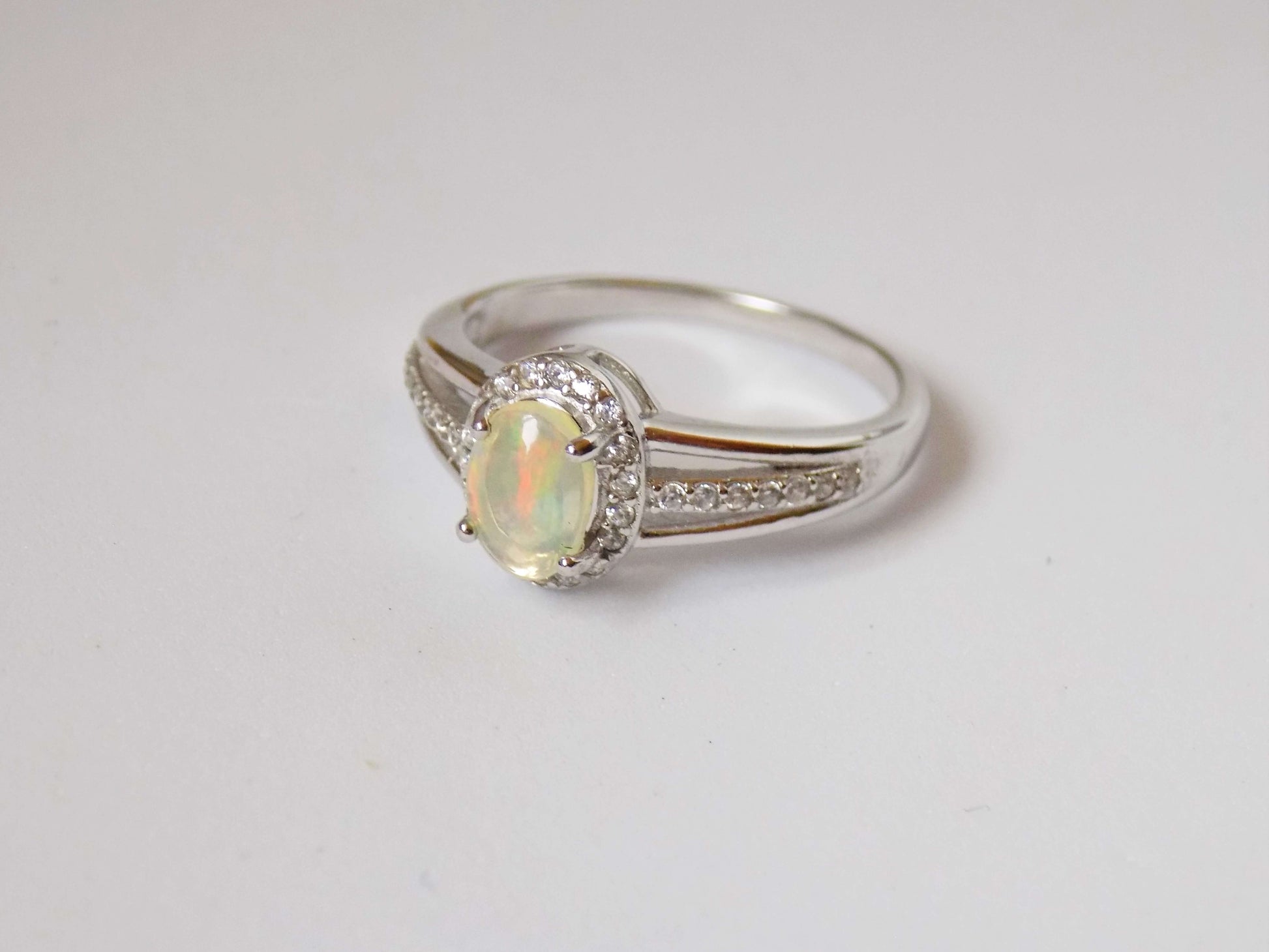 Silver Ring with Ethiopian Opal and Zircons - AnArt