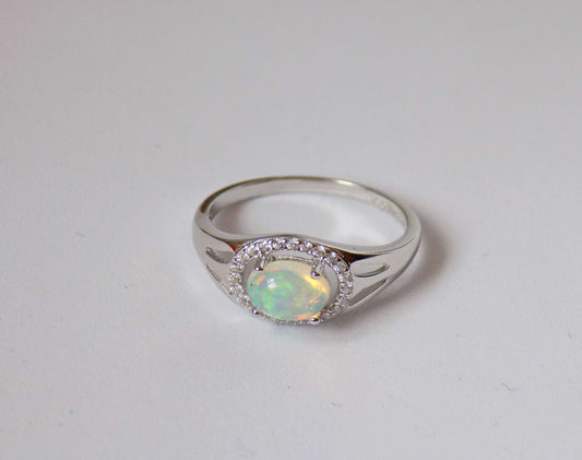 Silver Ring with Ethiopian Opal and Zircons - AnArt