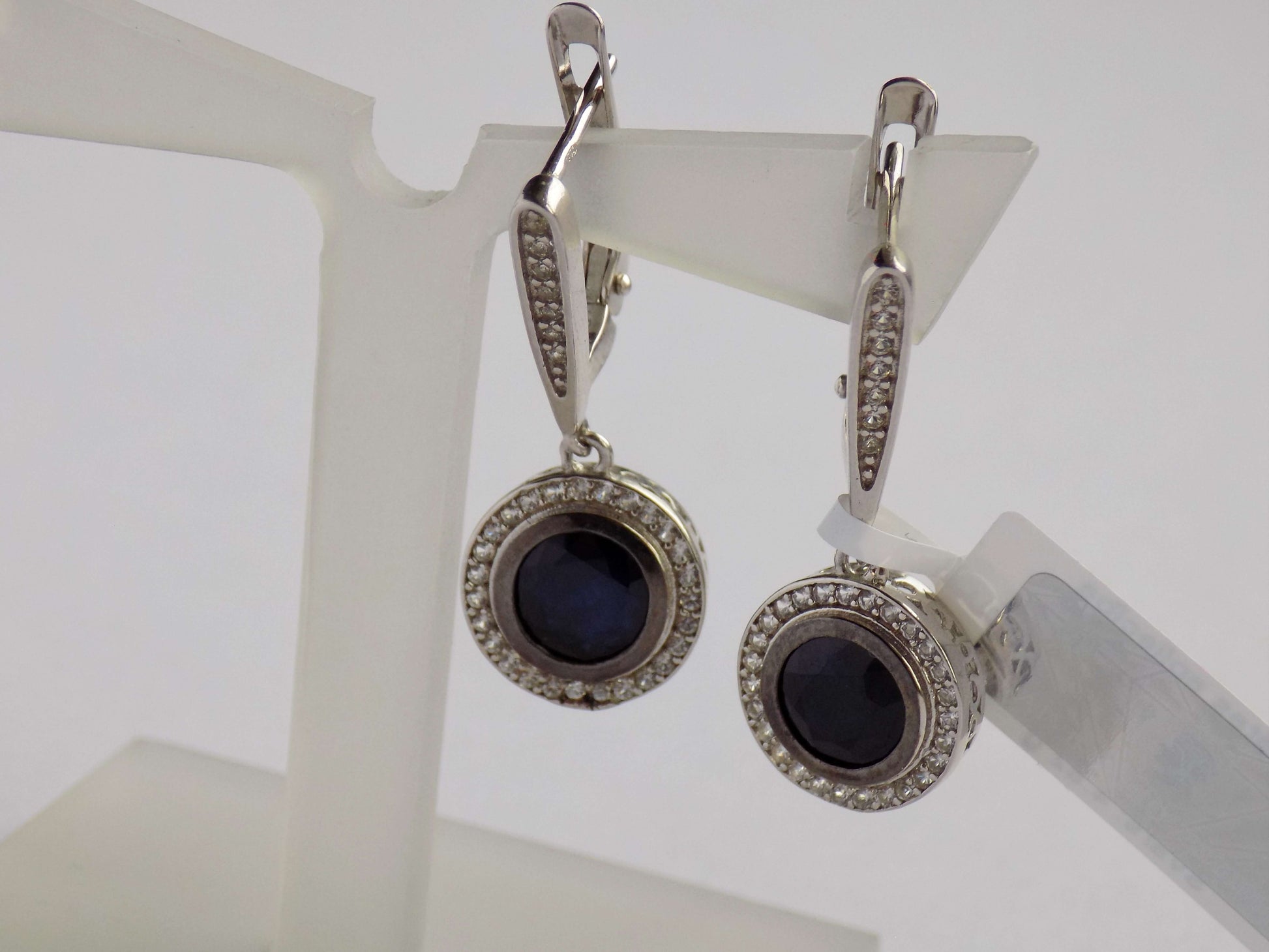 Silver Earrings with Blue Sapphires and Zircons - AnArt