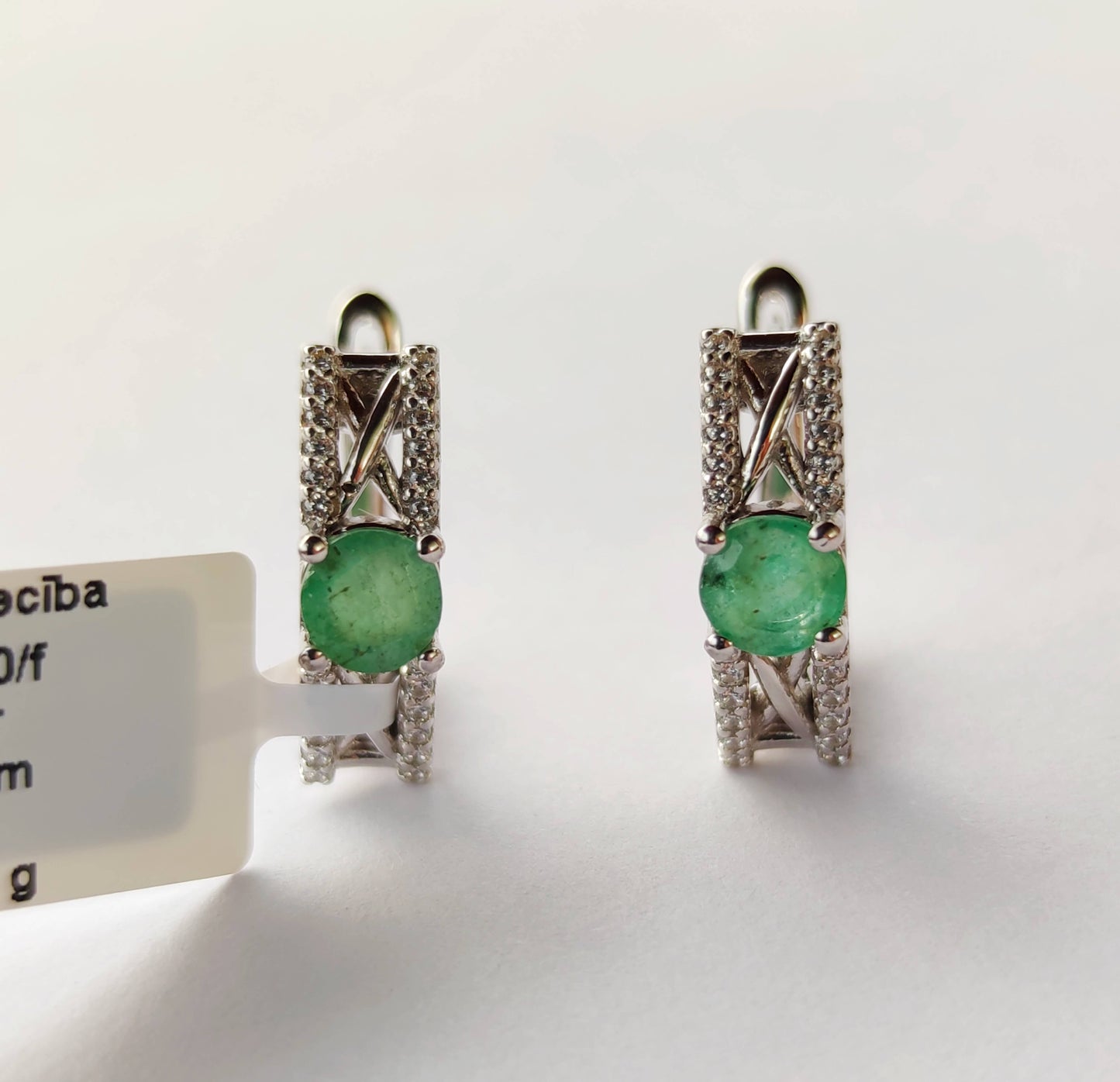 Silver Earrings with Emeralds and Zircons