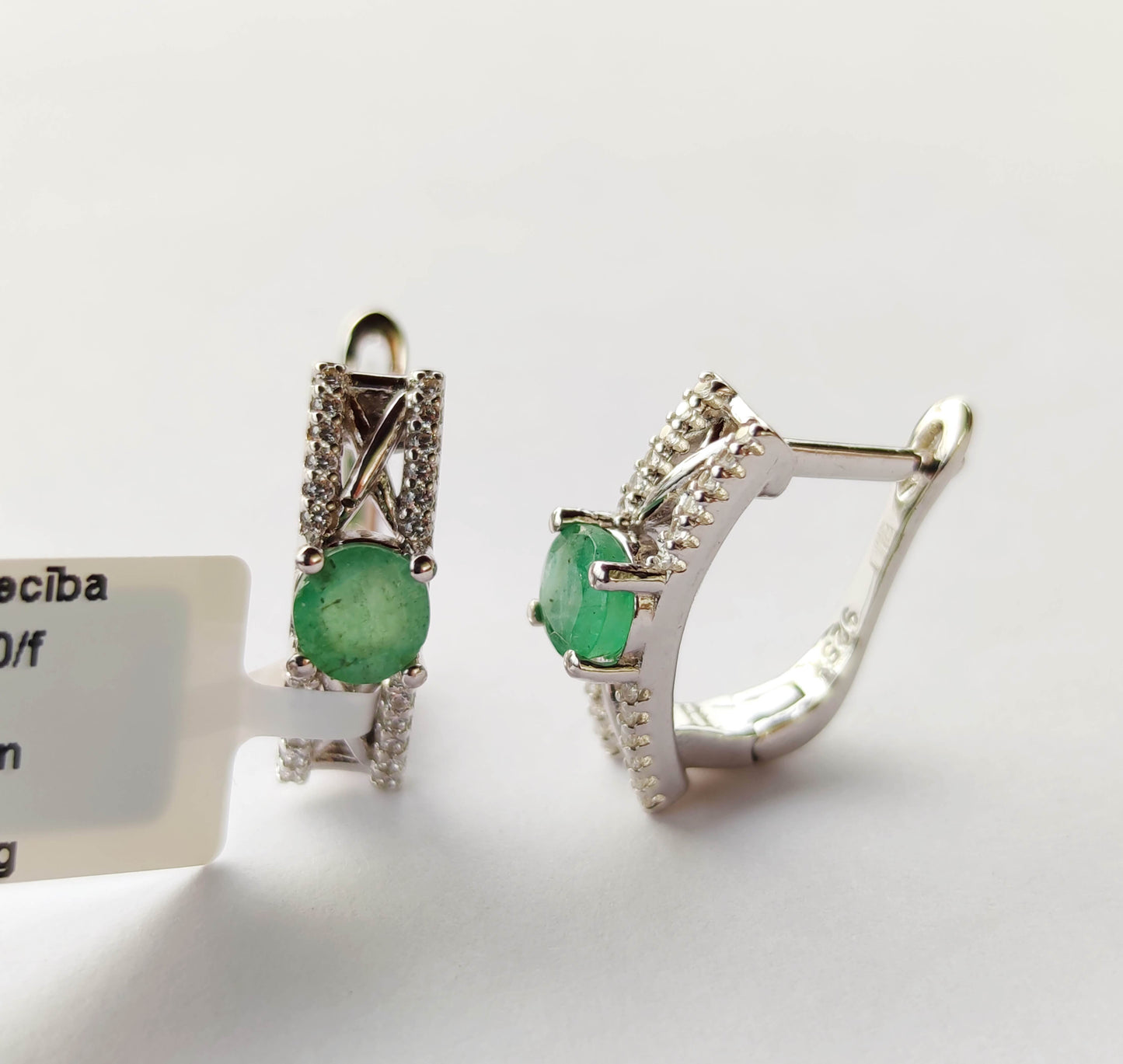 Silver Earrings with Emeralds and Zircons