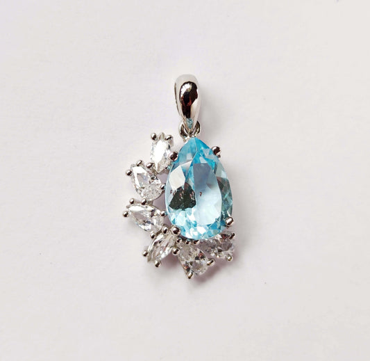 Silver Pendant with Blue Topaz and Zircons