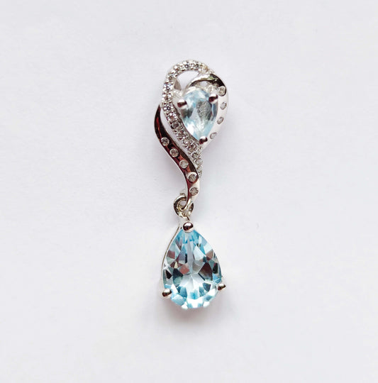 Silver Pendant with Blue Topaz and Zircons