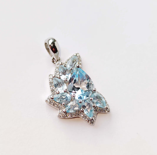 Silver Pendant with Blue Topaz and Zircons