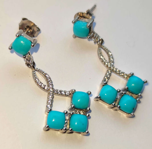 Silver Earrings with Turquoise and Zircons