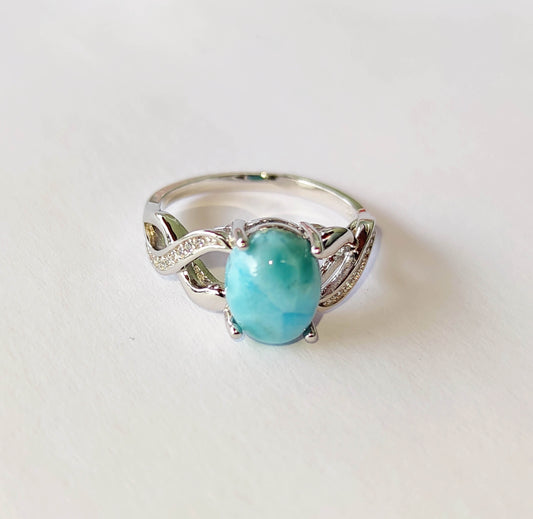 Silver Ring with Larimar and Zircons