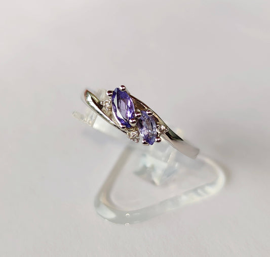 Silver Ring with Tanzanites and Zircons