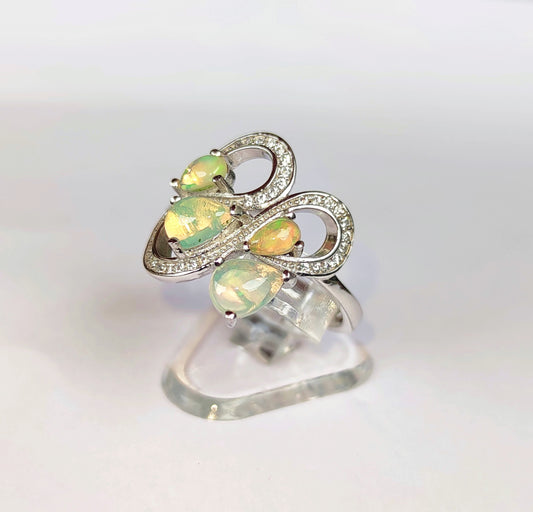 Silver Ring with Ethiopian Opals and Zircons