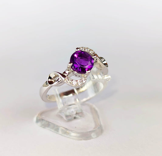 Silver Ring with Amethyst and Zircons