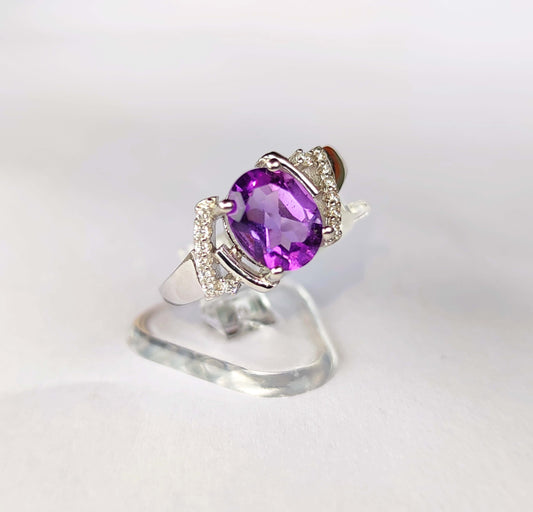 Silver Ring with Amethyst and Zircons