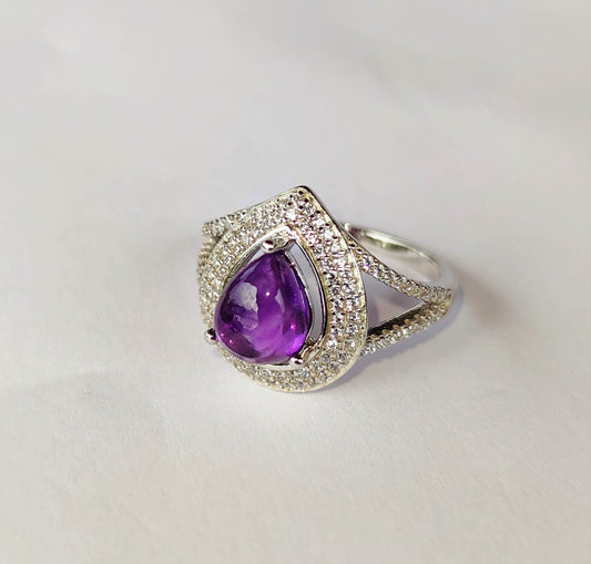 Silver Ring with Amethyst and Zircons