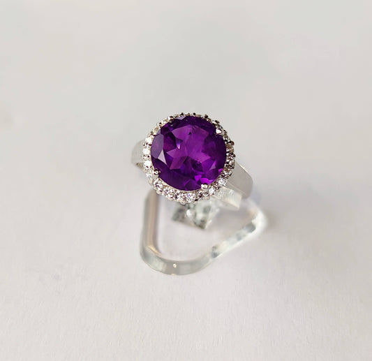 Silver Ring with Amethyst and Zircons