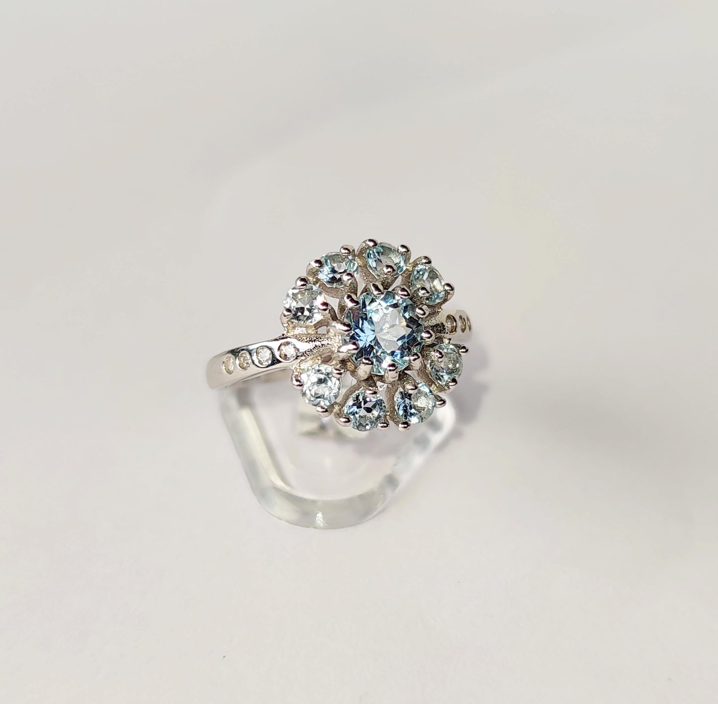 Silver Ring with Blue Topazes and Zircons