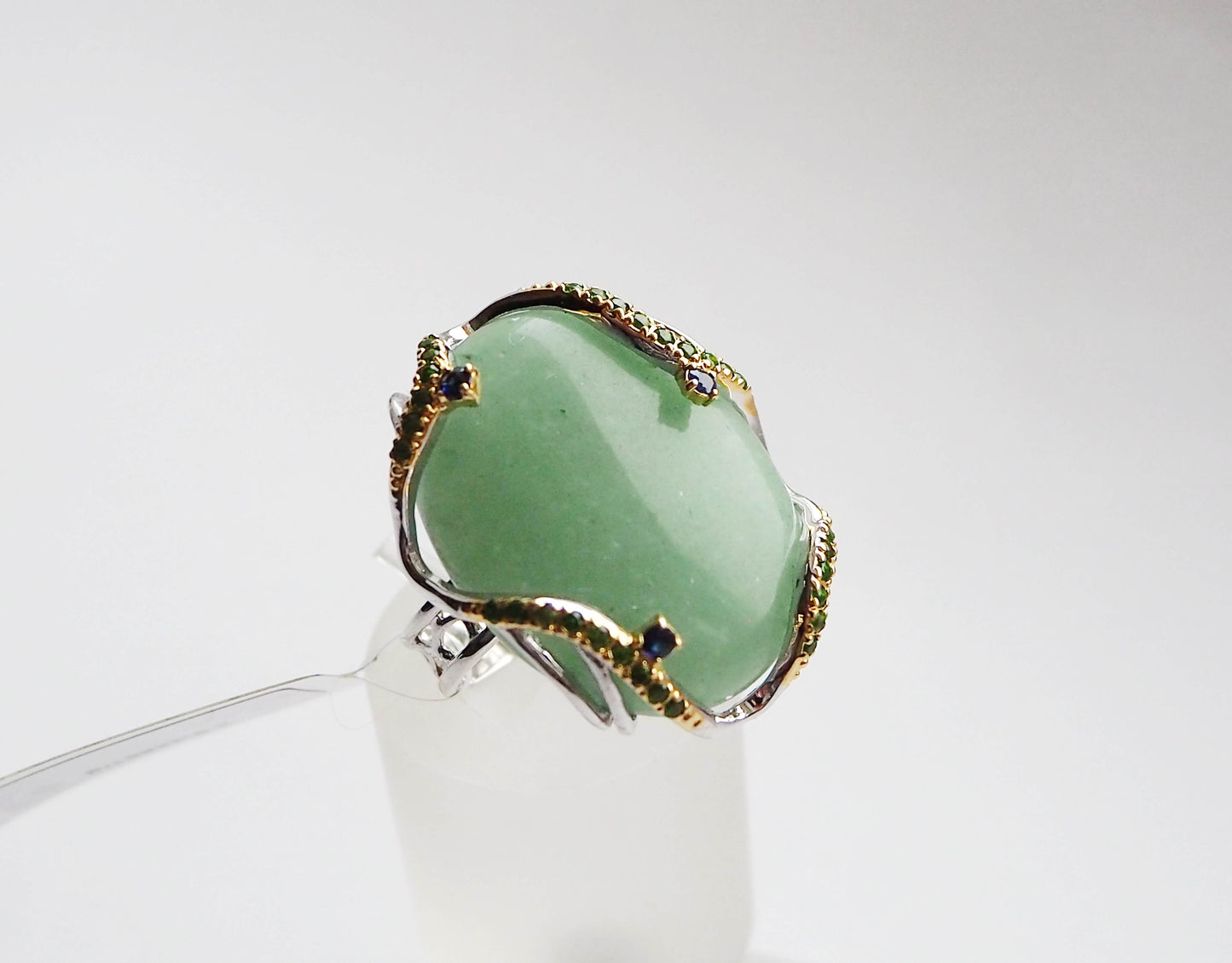 Silver Ring with Aventurine, Tsavorite Garnets and Blue Sapphies