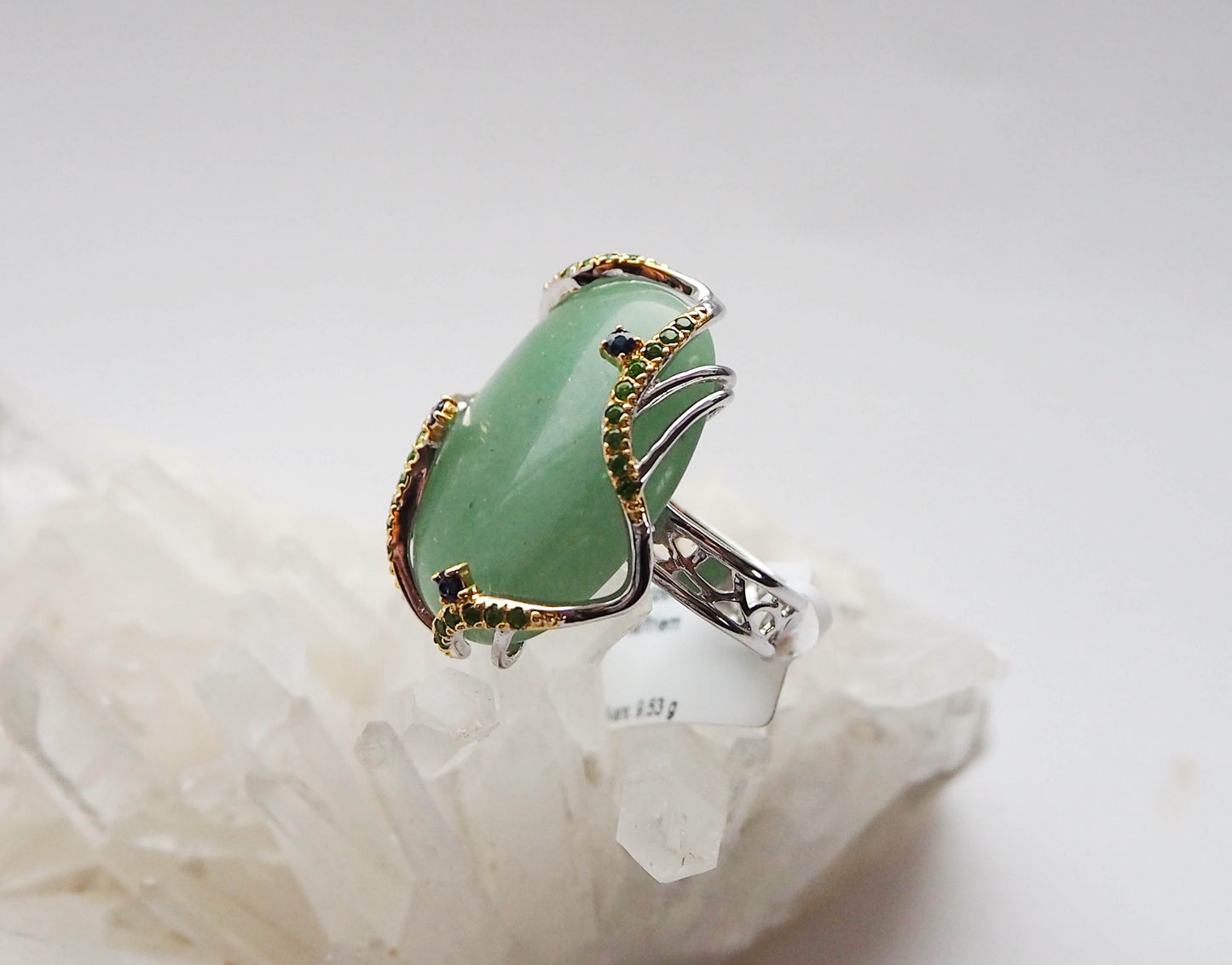 Silver Ring with Aventurine, Tsavorite Garnets and Blue Sapphies