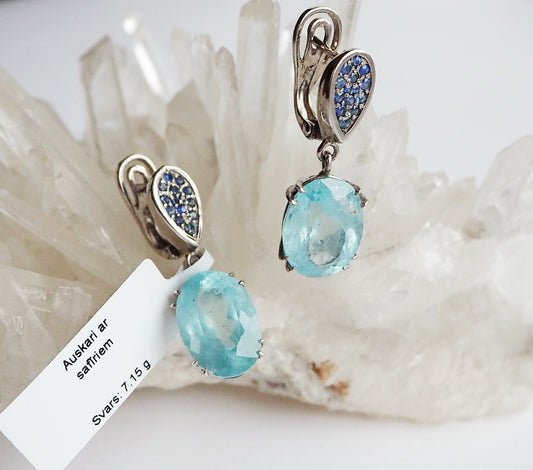 Silver Earrings with Aquamarines and Blue Sapphires