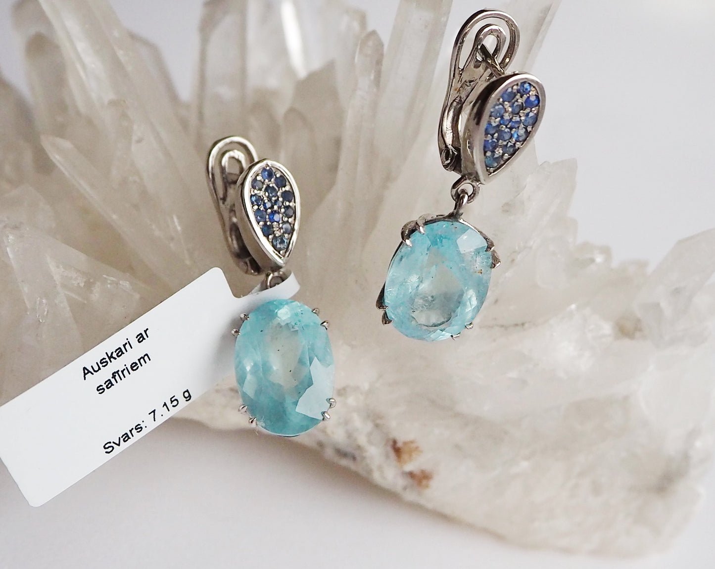 Silver Earrings with Aquamarines and Blue Sapphires