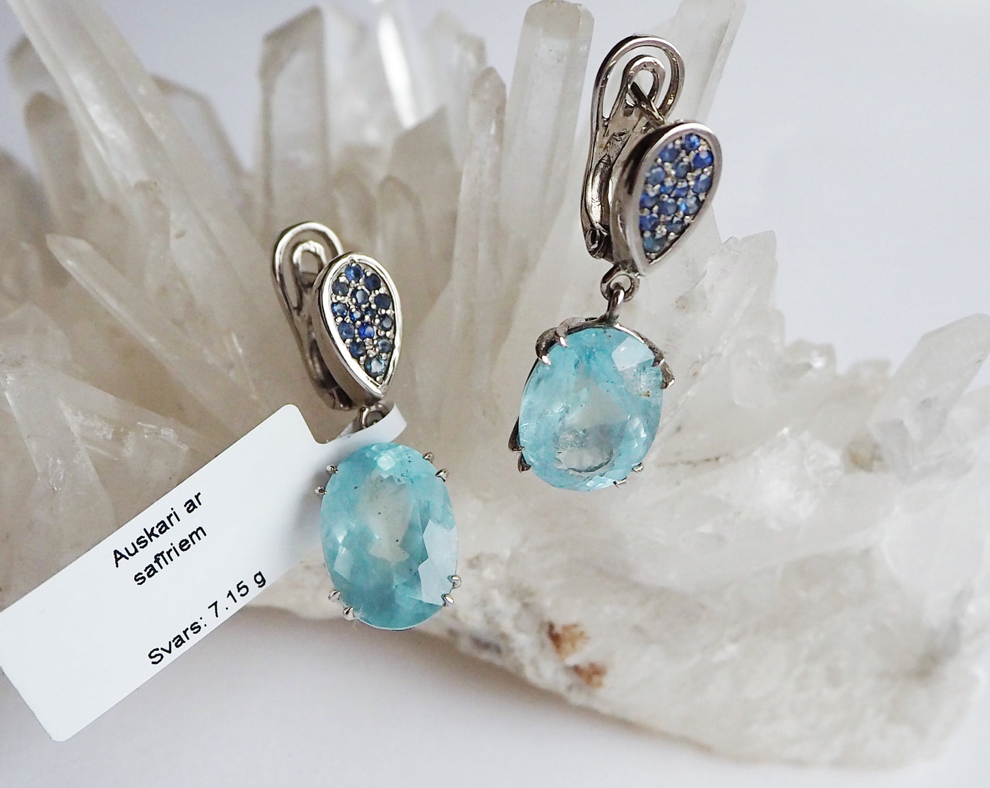 Silver Earrings with Aquamarines and Blue Sapphires