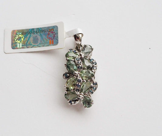 Silver Pendant with Green and Blue Sapphires