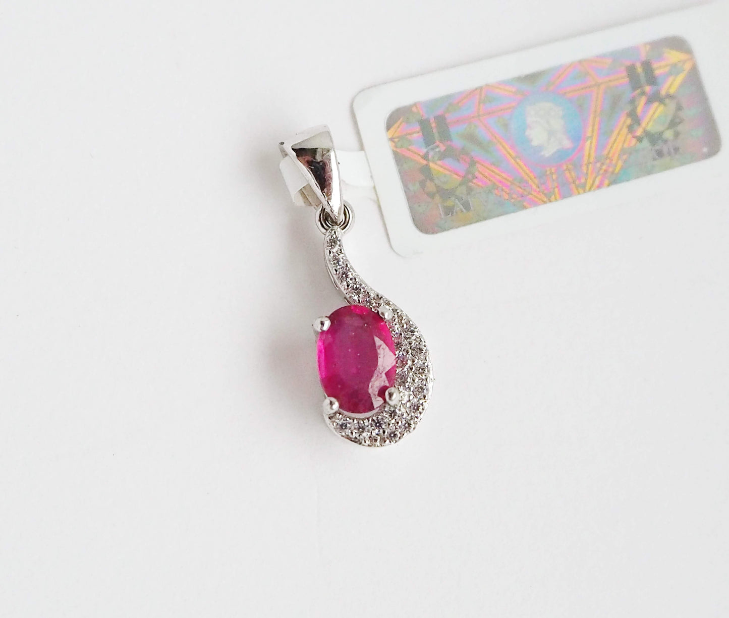 Silver Pendant with Ruby and Zircons