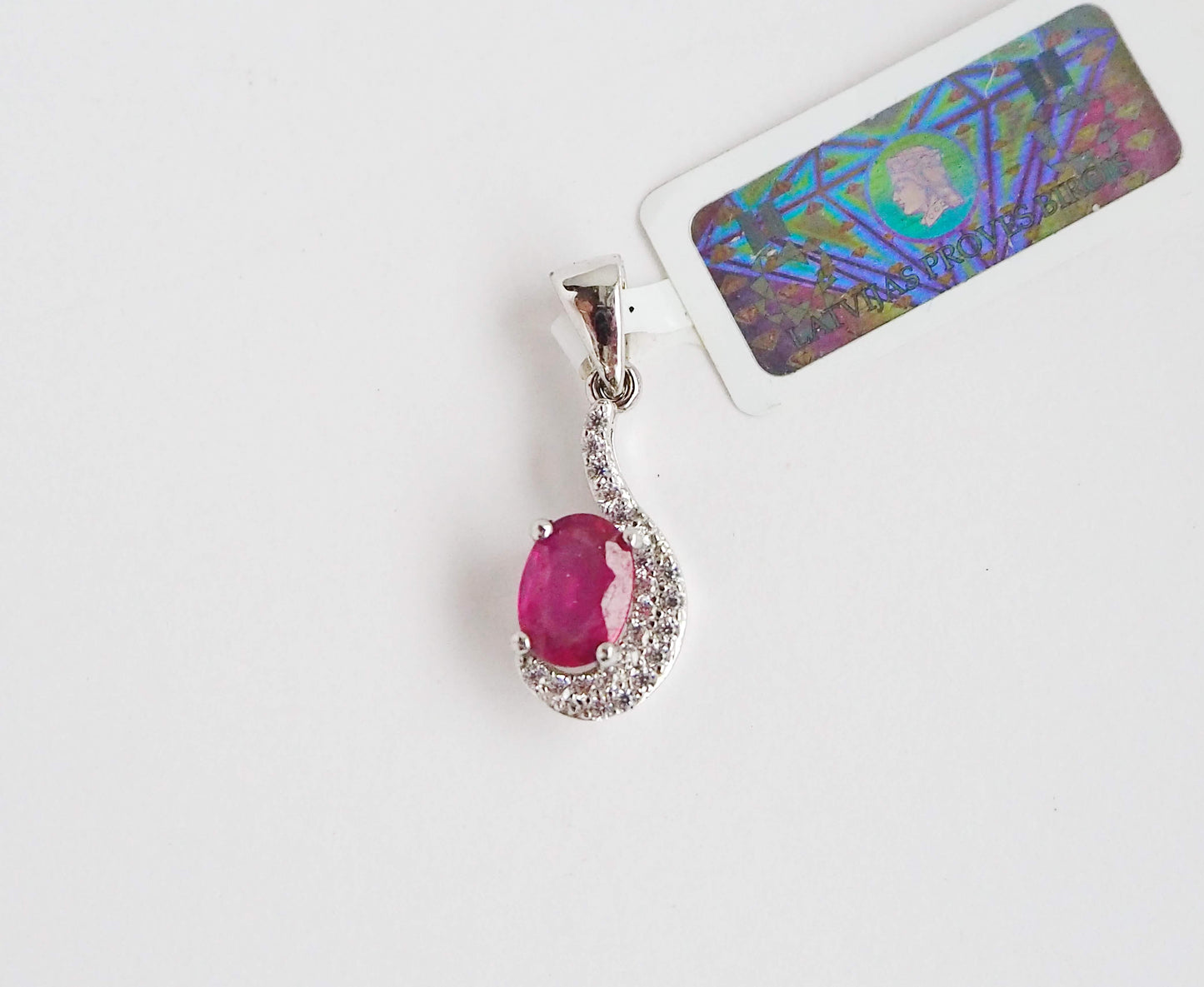 Silver Pendant with Ruby and Zircons