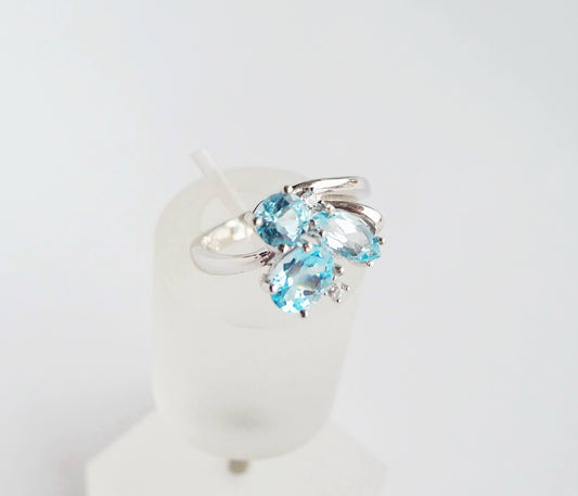 Silver Ring with Blue Topazes and Zircons