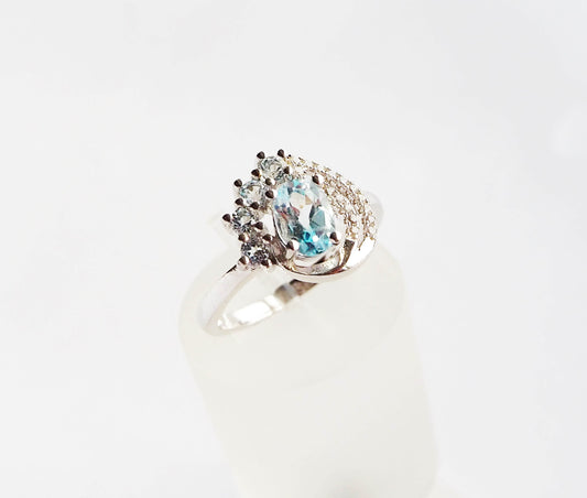 Silver Ring with Blue Topazes and Zircons