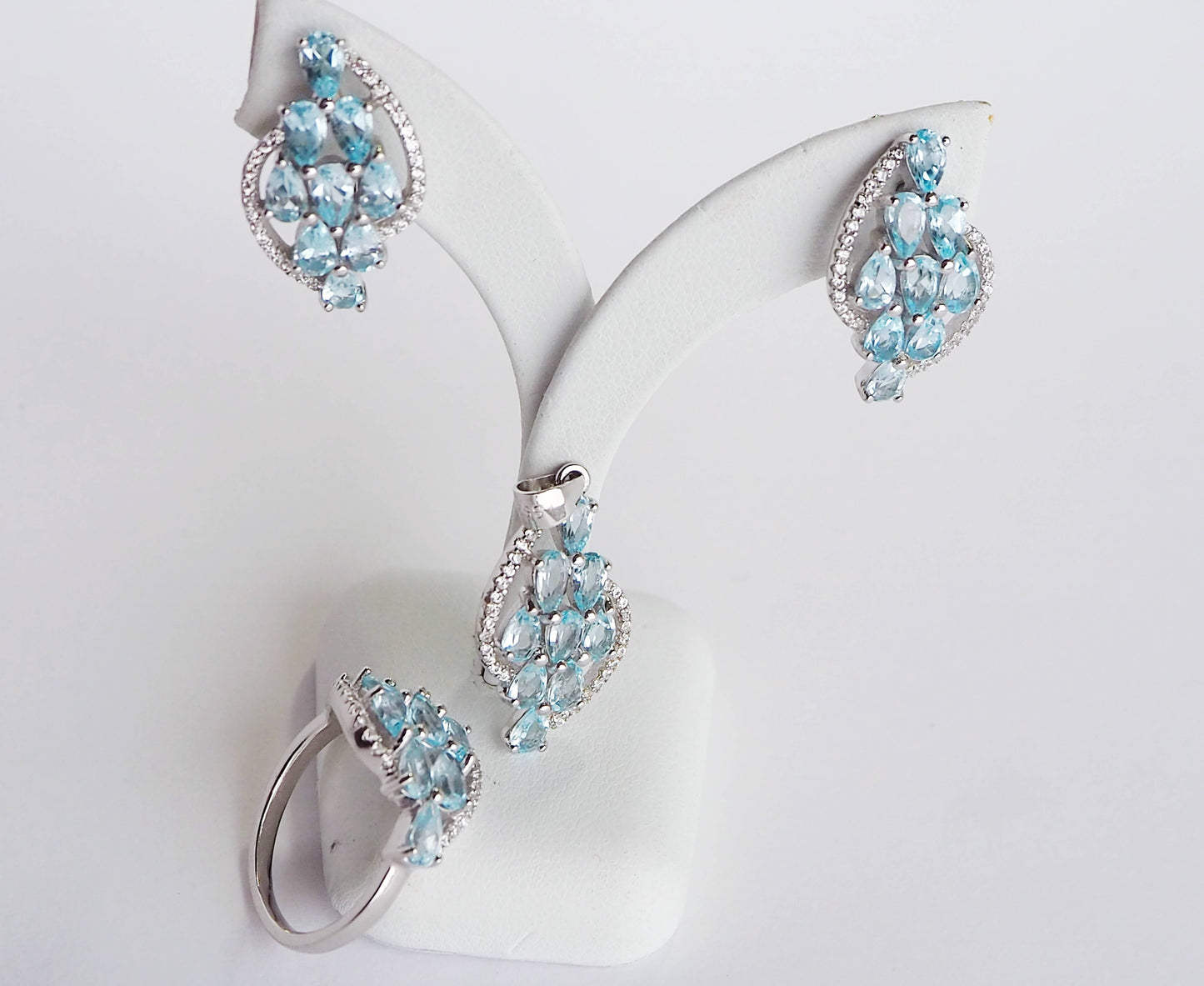 Silver Earrings with Blue Topazes and Zircons