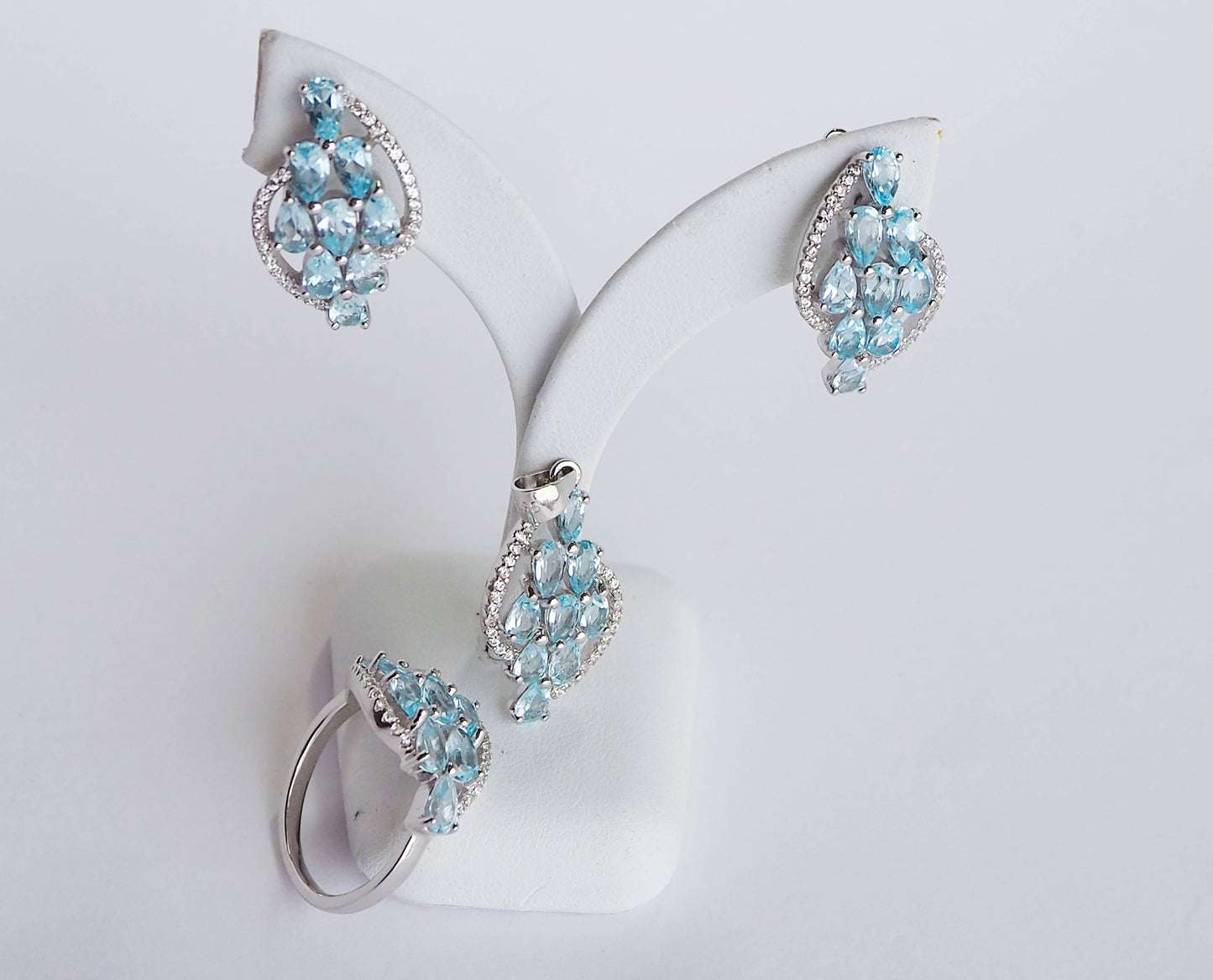 Silver Earrings with Blue Topazes and Zircons