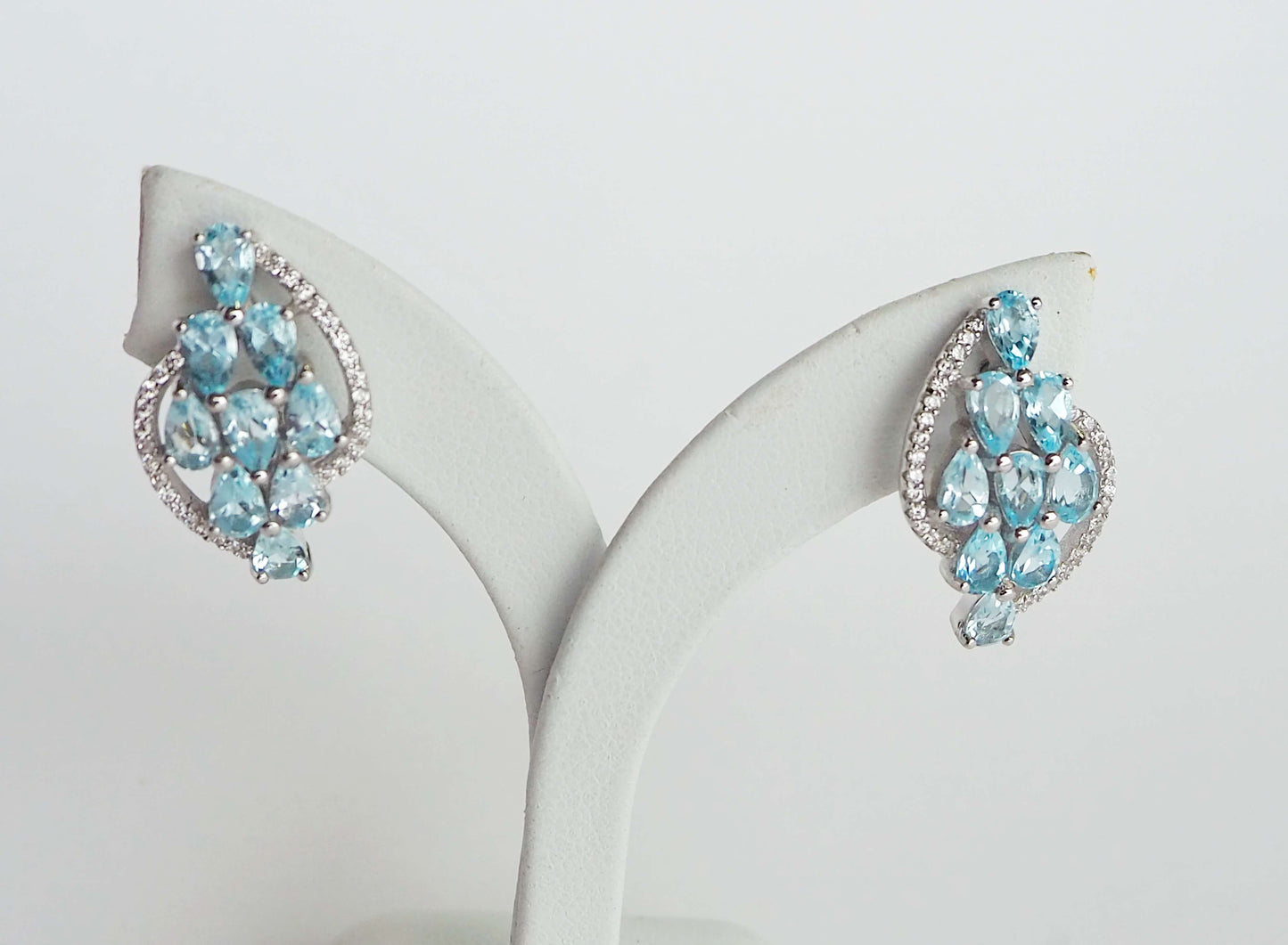 Silver Earrings with Blue Topazes and Zircons