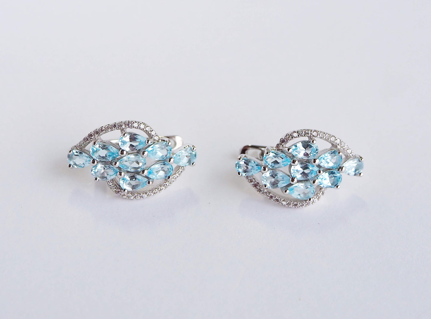 Silver Earrings with Blue Topazes and Zircons