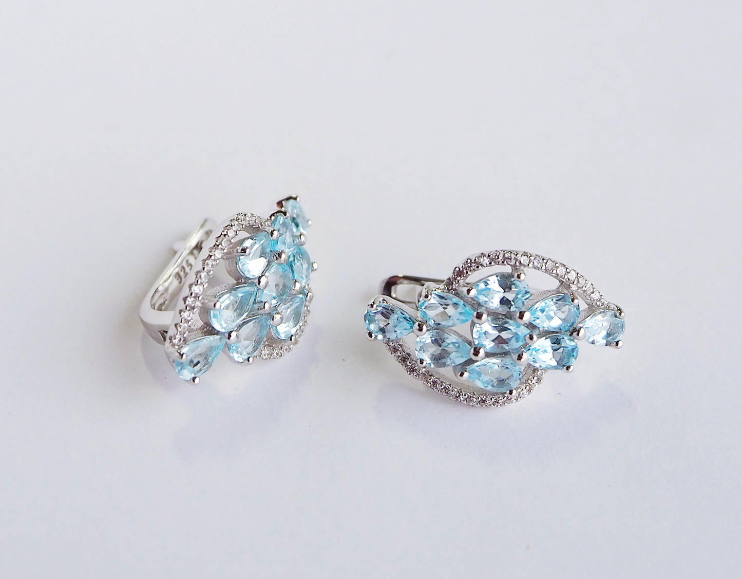 Silver Earrings with Blue Topazes and Zircons