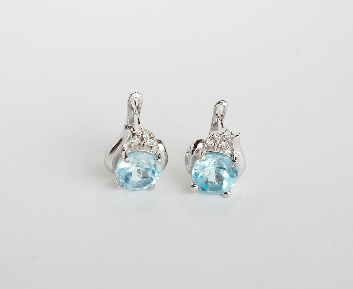 Silver Earrings with Blue Topazes and Zircons